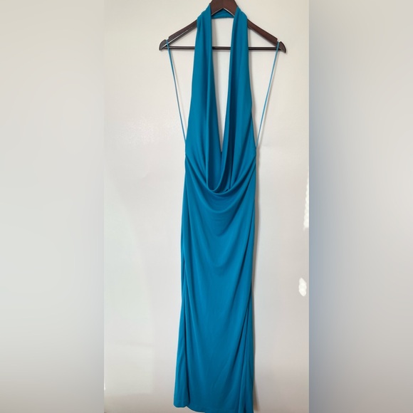 Zara Long Draped Halter Dress Cowl Neckline Electric Blue 8342/364 014/287 - Picture 10 of 10